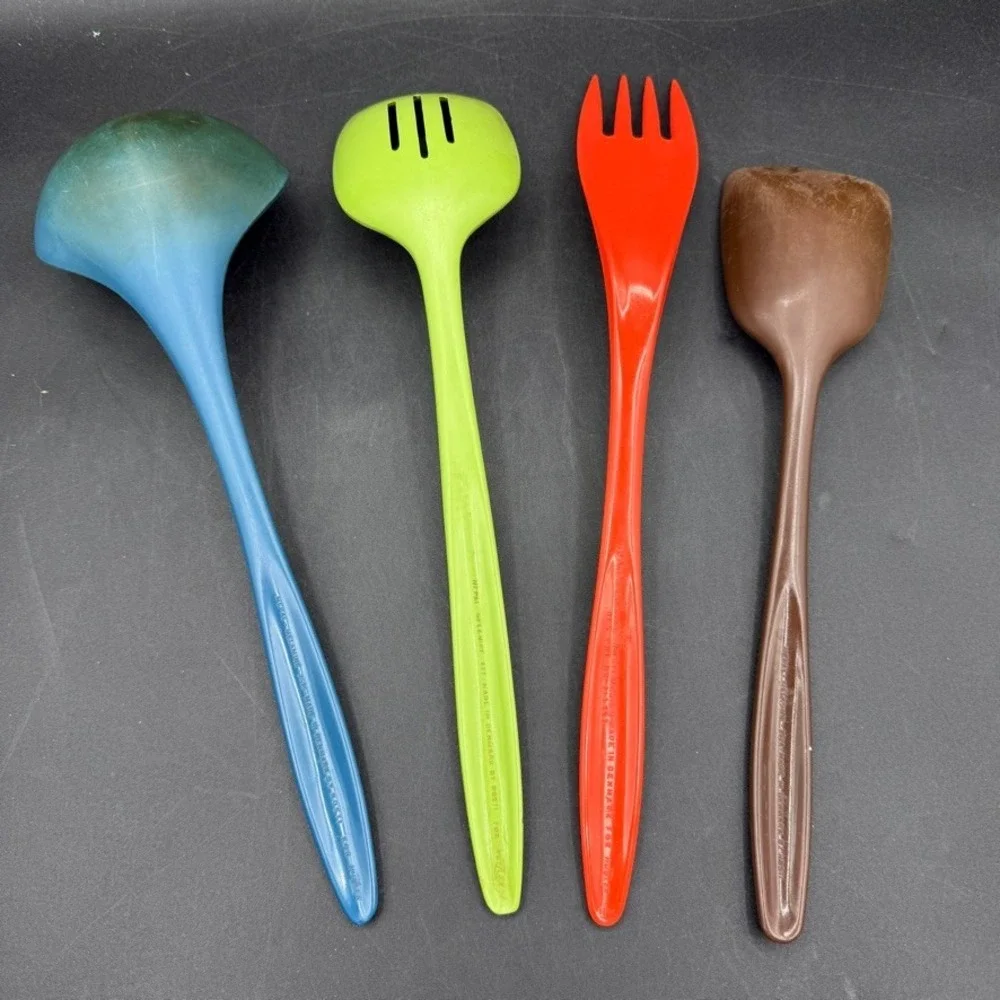 Vintage Mepal Rosti Hutzler Melamine Kitchen Utensil Set Mixed Colors 4pc MCM